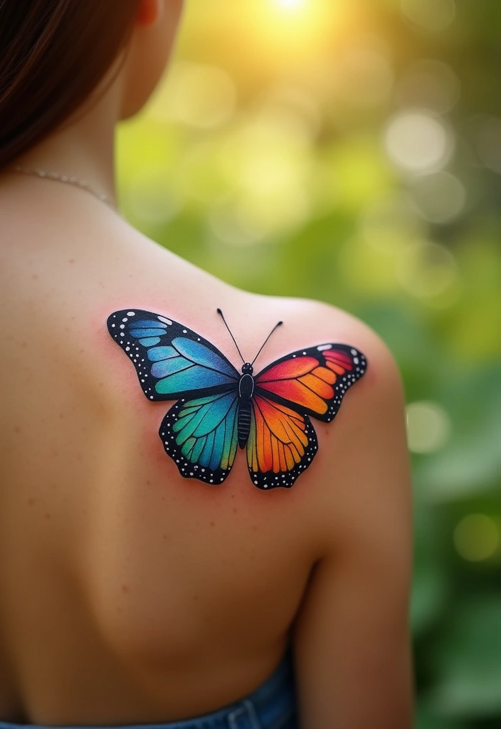 30 Rainbow Tattoo Ideas Full of Color and Meaning - 11. Rainbow Butterfly Tattoo