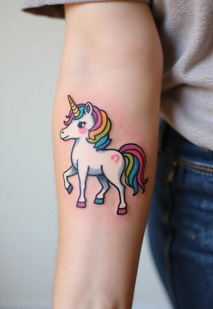 30 Rainbow Tattoos That Symbolize Hope and Diversity - 11. Rainbow Unicorn Tattoo