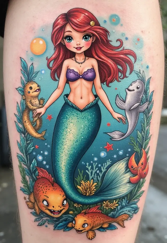 30 Realism Mermaid Tattoo Inspirations That Look Breathtaking - 11. Mermaid and Sea Creatures