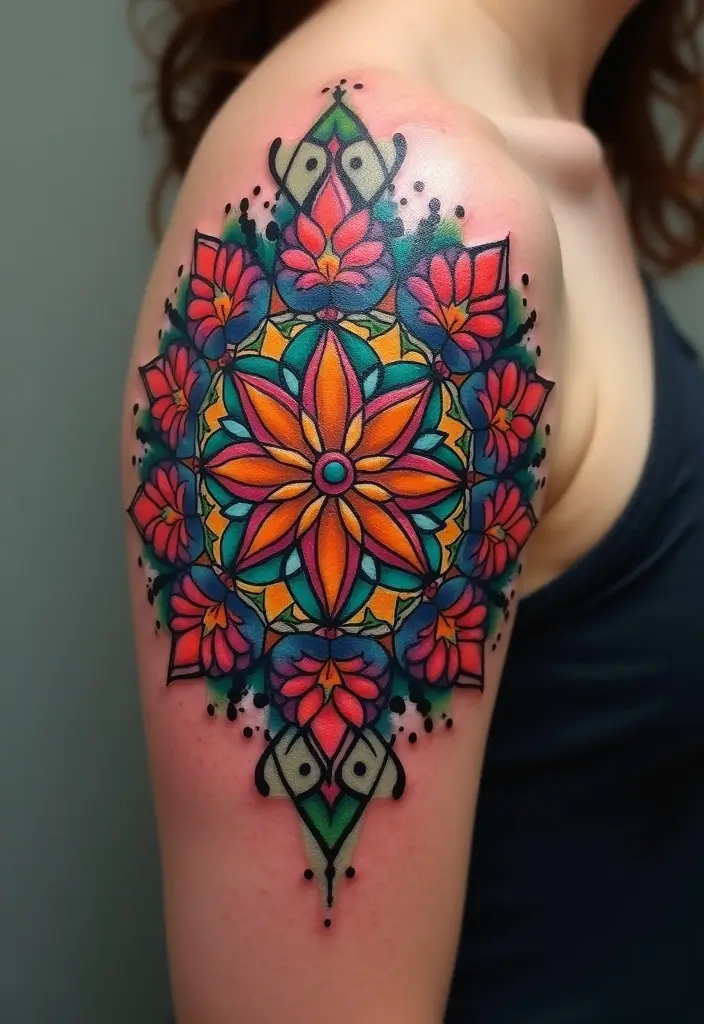 30 September Birth Flower Tattoo Ideas with Meaning - 11. Aster with Mandala Design