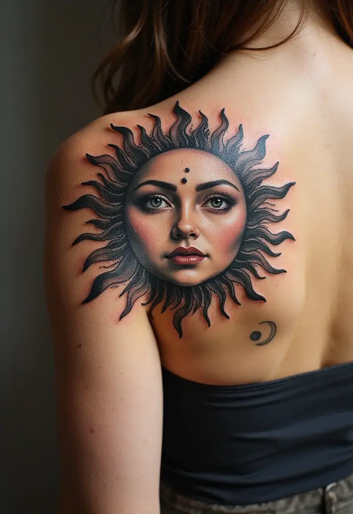 30 Sexiest Tattoos for Women with Confident Style - 11. Sun and Moon Tattoos