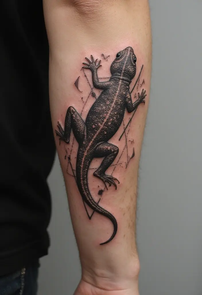 30 Small Lizard Tattoo Designs That Look Unique - 11. Lizard with Geometric Shapes