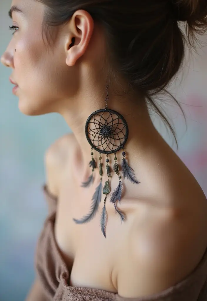 30 Spiritual Neck Tattoos with Deep Symbolism - 11. Dreamcatchers