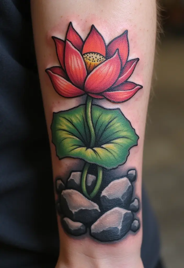 30 Strength Lotus Flower Tattoo Meaning and Designs - 11. Strength in Adversity: Overcoming Challenges