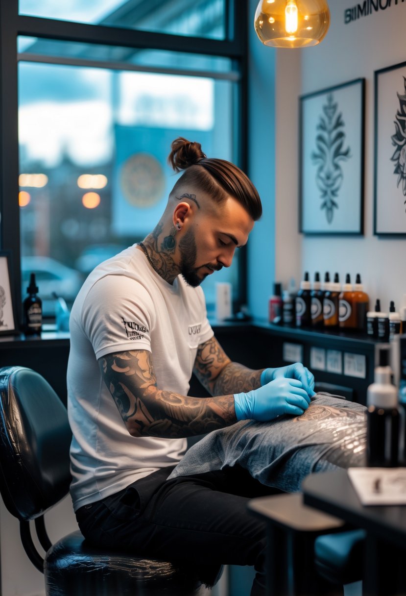 Tattoo Birmingham: Your Complete Directory of Top-Rated Artists and Studios in the City 12 A tattoo artist carefully working on a client's arm inside a modern tattoo studio.