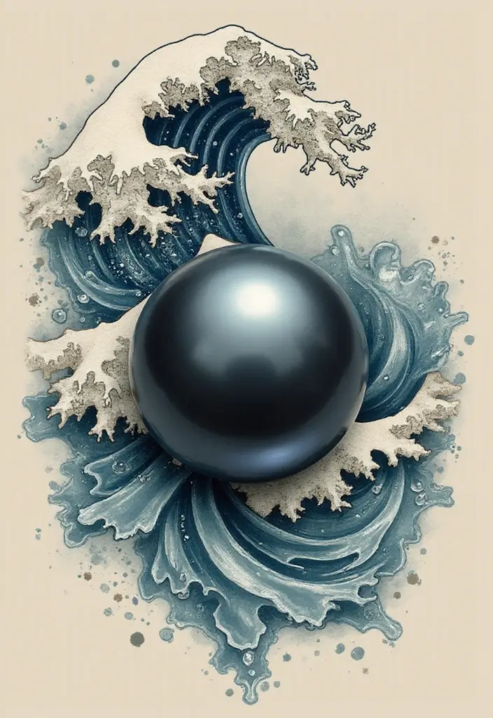 30 Tattoo Black Pearl Ideas to Inspire Your Next Ink - 11. Black Pearl with Waves