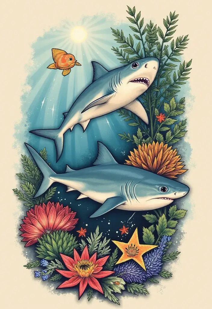 30 Tattoo Shark Meaning and Design Inspirations - 11. The Balance of Nature