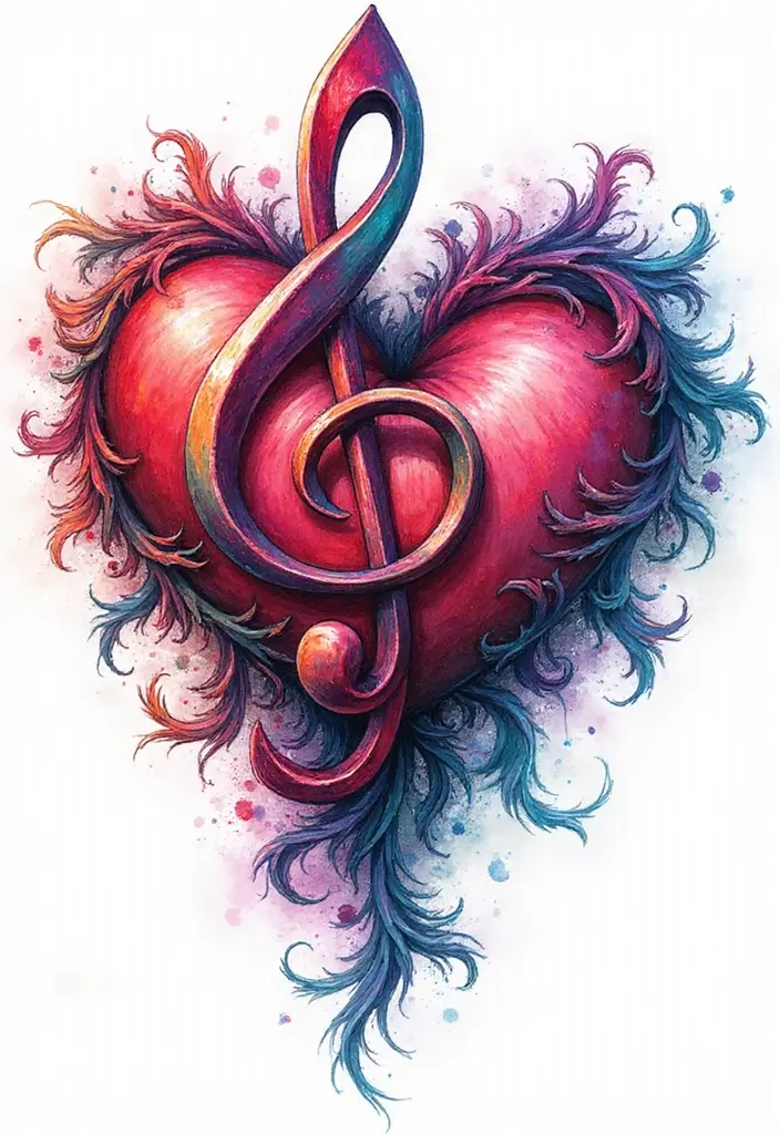 30 Treble Clef and Bass Clef Heart Tattoo Ideas for Music Lovers - 12. Abstract Clef Heart