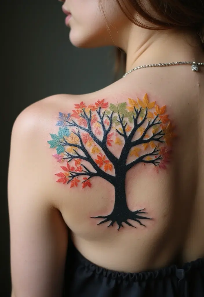 30 Tree on Shoulder Tattoo Ideas That Look Stunning - 11. Seasonal Change