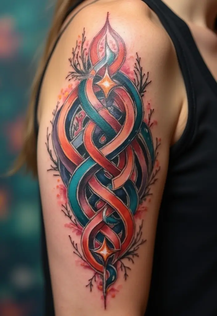 30 Valknut Tattoo Designs with Deep Norse Symbolism - 11. Valknut with Abstract Art