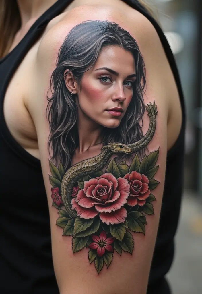 30 Viking Snake Tattoo Designs with Norse Symbolism - 11. Serpent and the Goddess
