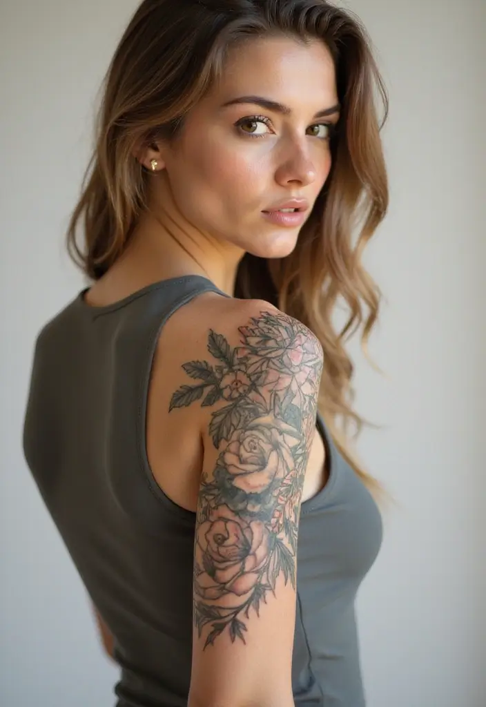 30 Women’s Feminine Arm Tattoos That Look Stylish - 11. Geometric Floral Patterns