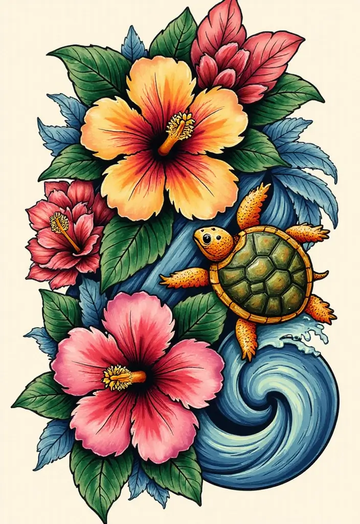 30 Beach Tattoos for Guys with Laid-Back and Cool Vibes - 12. Hawaiian Inspired