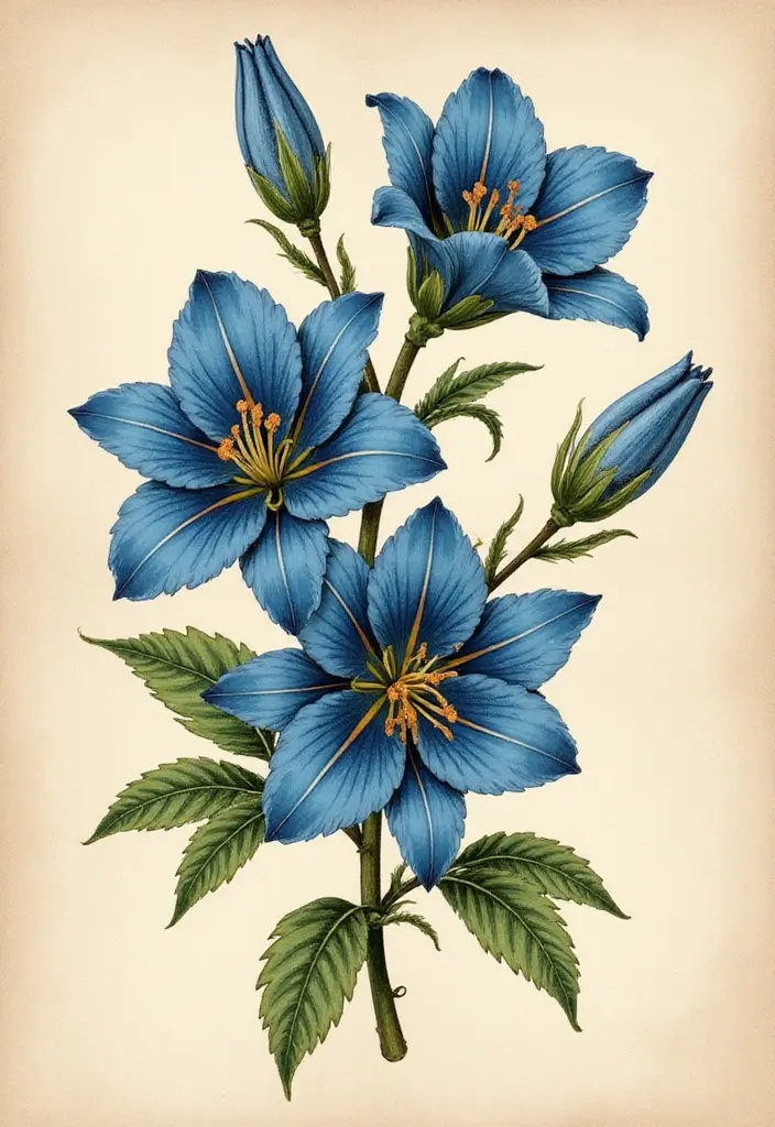 30 Blue Lily Tattoo Designs That Look Elegant - 12. Vintage Blue Lily Tattoo