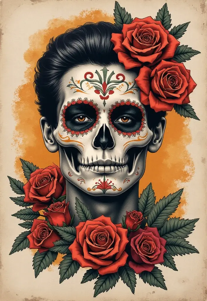 30 Calavera Tattoo Inspirations for Day of the Dead - 12. Mixed Media