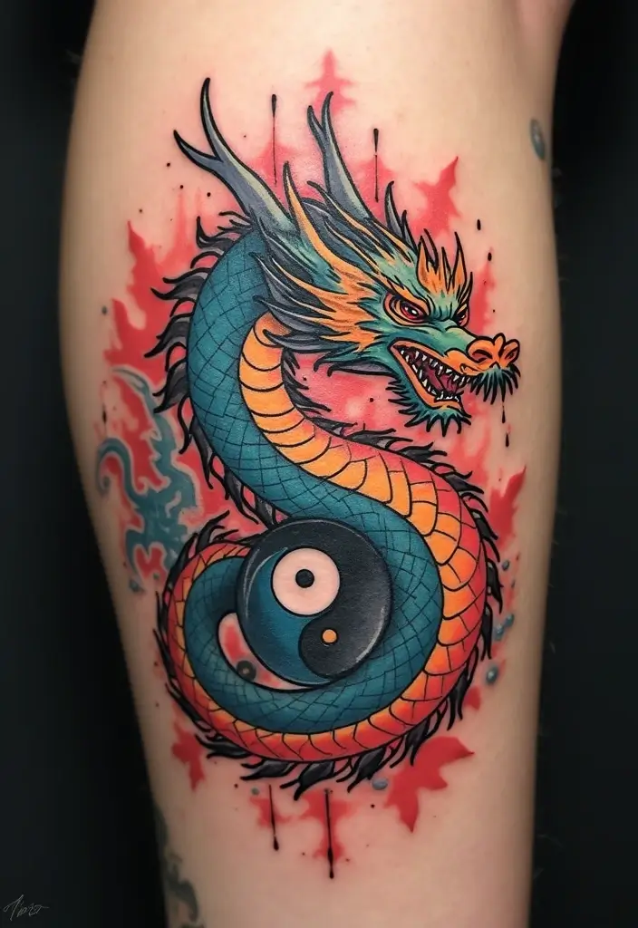 30 Chinese Dragon Tattoo Meaning and Artistic Designs - 12. The Dragon and the Yin-Yang