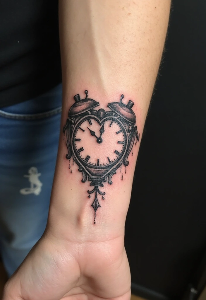 30 Clock Tattoo on Hand Ideas That Stand the Test of Time - 12. Clock Face with a Heart
