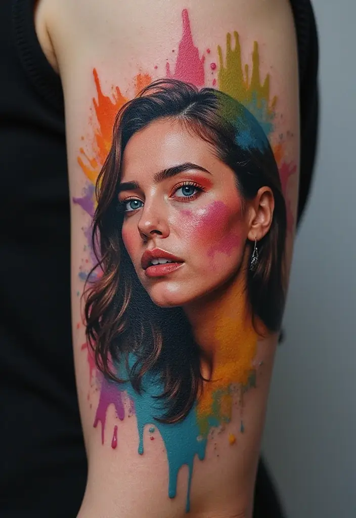 30 Colorful Arm Tattoos That Pop with Style - 12. Abstract Portraits