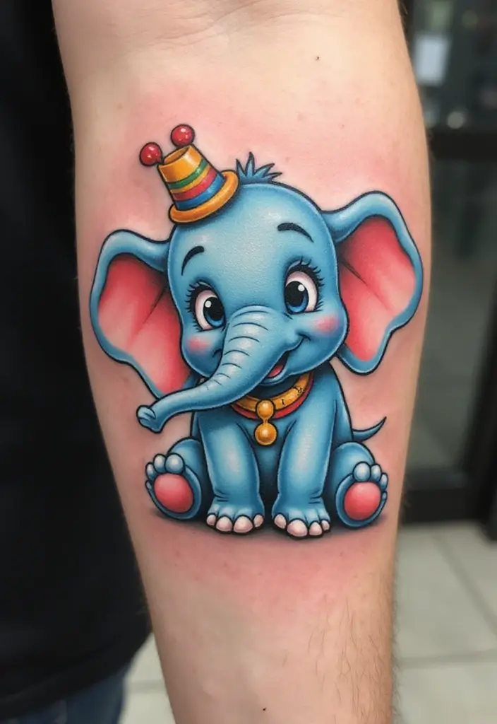30 Elephant Tattoo Designs That Represent Strength and Wisdom - 12. Cartoon Elephant Design