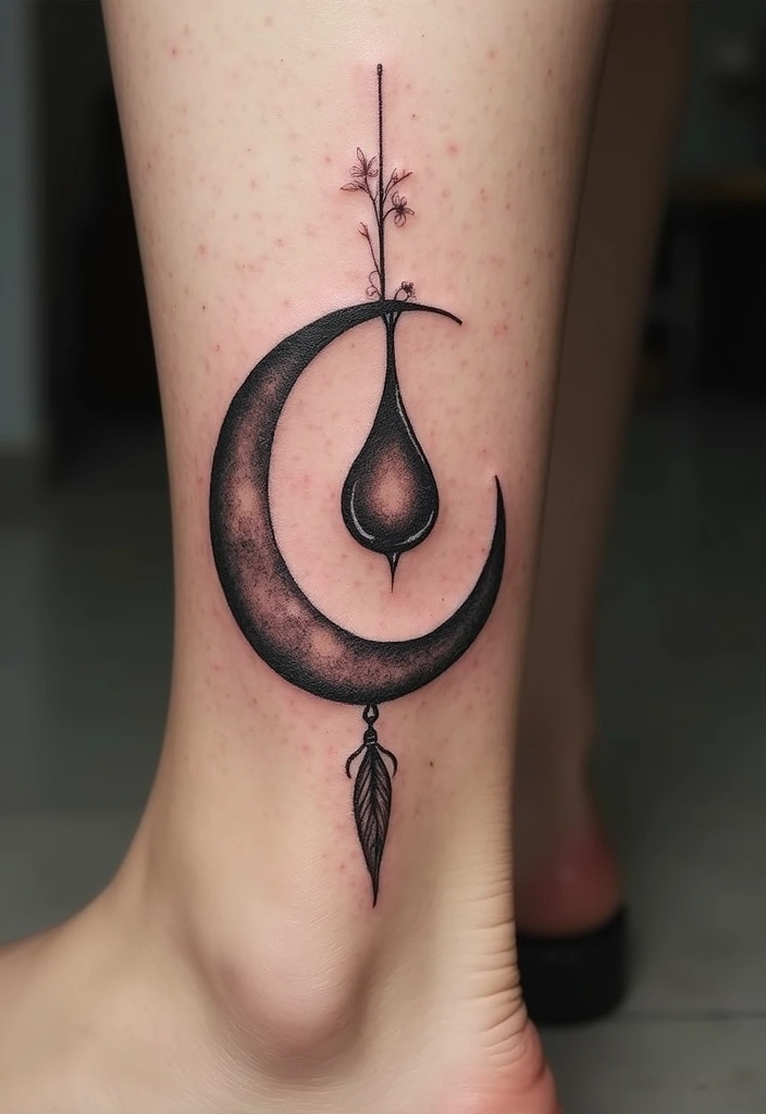 30 Empty Teardrop Tattoo Meaning and Design Ideas - 12. Teardrop with a Moon