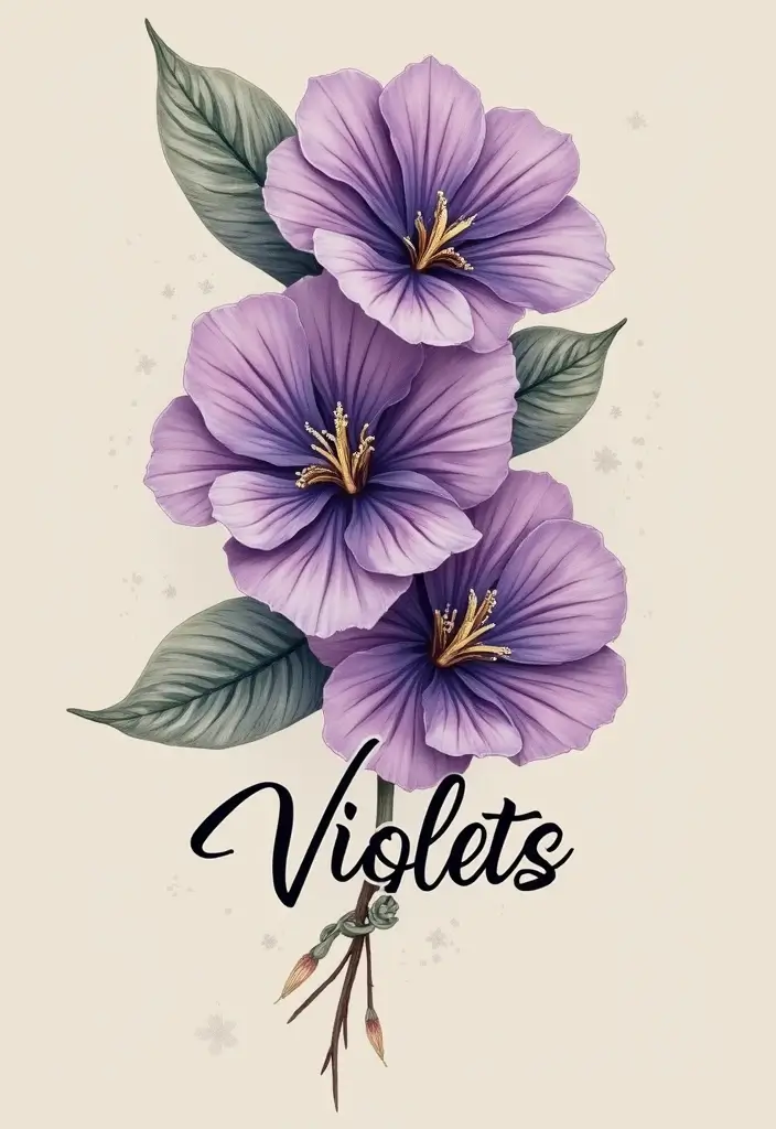 30 February Flower Tattoo Ideas with Birth Month Beauty - 12. Violets with Script