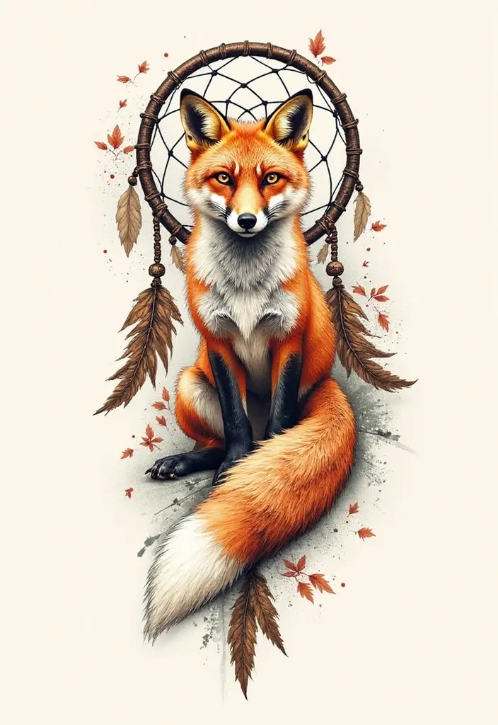 30 Fox Tattoos for Women That Highlight Feminine Energy - 12. Fox with Dreamcatcher Tattoo