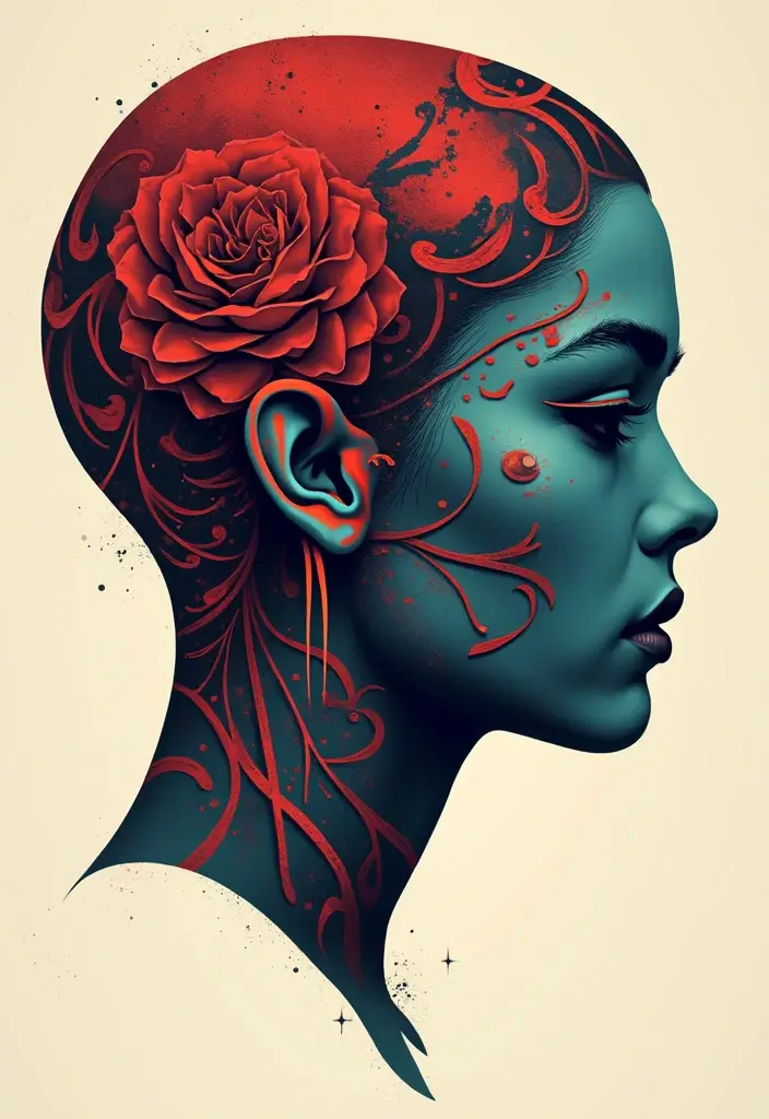 30 Geometric Head Tattoo Ideas for Bold Expression - 12. Dual-Tone Designs