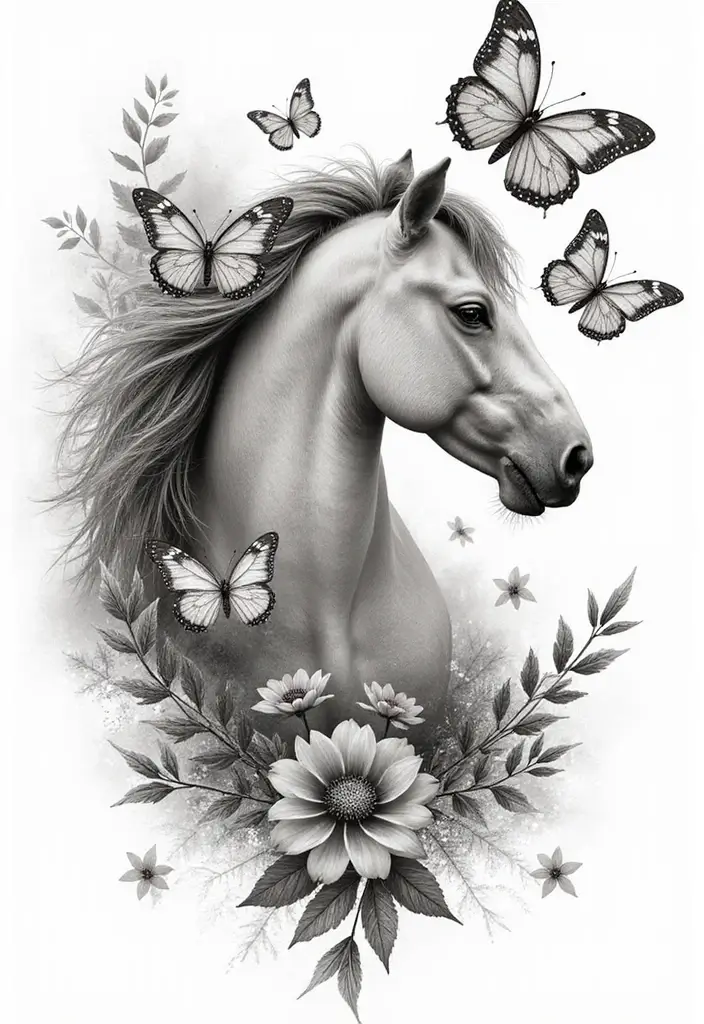 30 Horse and Horseshoe Tattoos for Luck and Freedom - 12. Butterfly and Horse Combination
