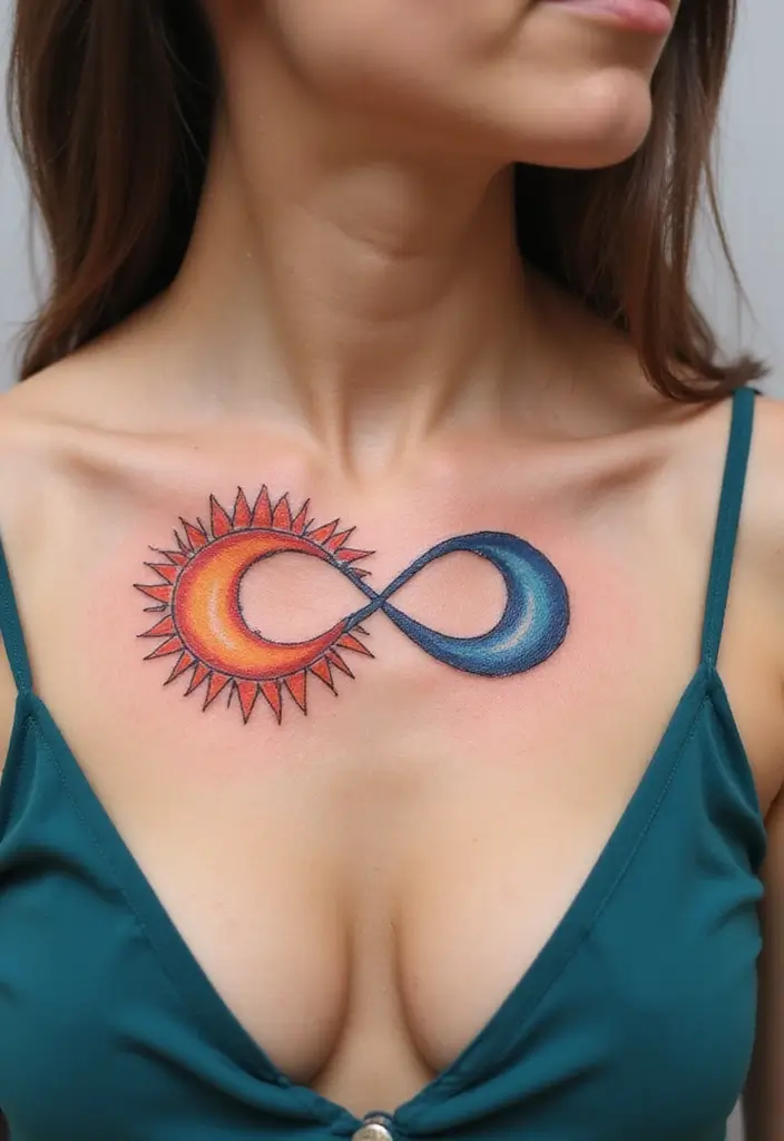 30 Infinity Friendship Tattoo Ideas for Everlasting Bonds - 12. Infinity with Sun and Moon
