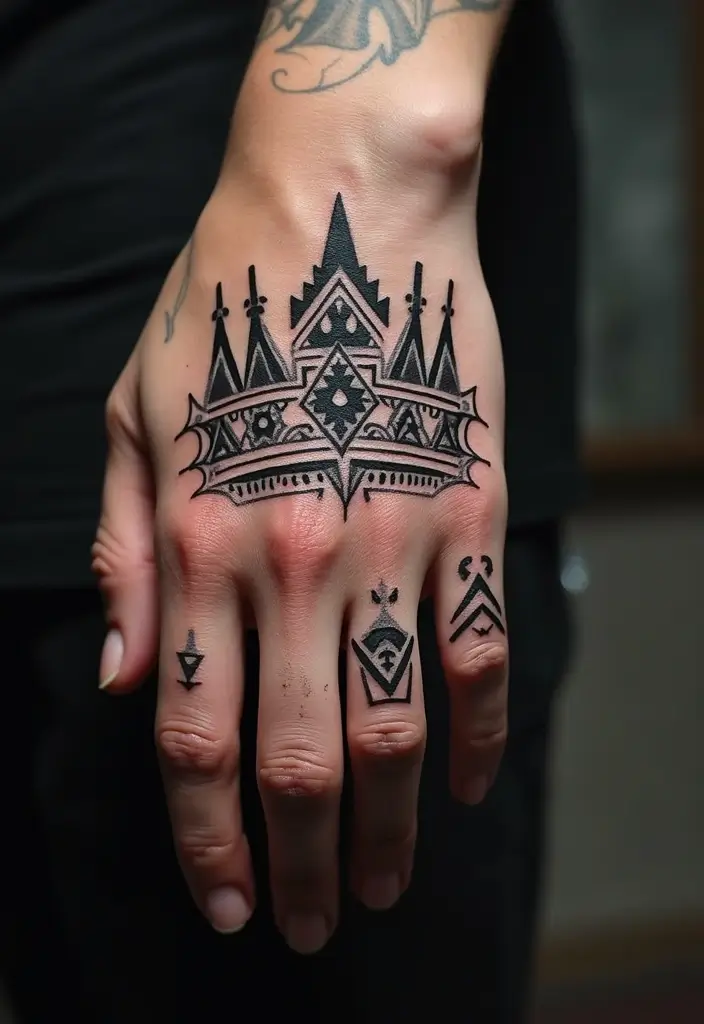 30 King and Queen Tattoos Finger Designs for Couples - 12. Tribal Crown Designs