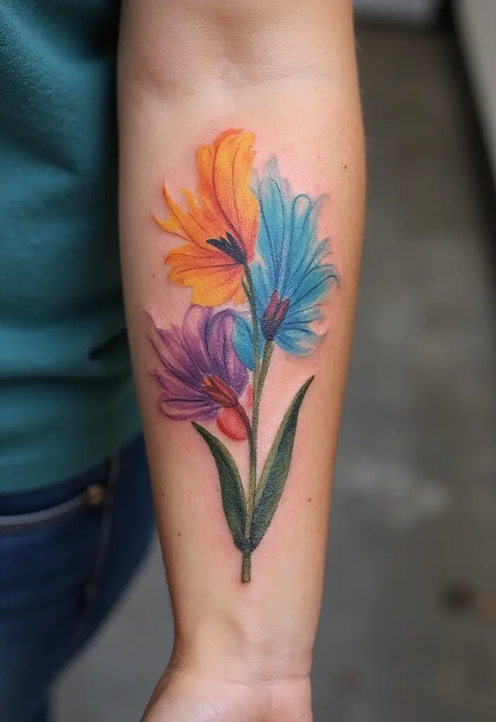 30 Larkspur Tattoo Designs Inspired by Birth Flowers - 12. Larkspur with Abstract Art