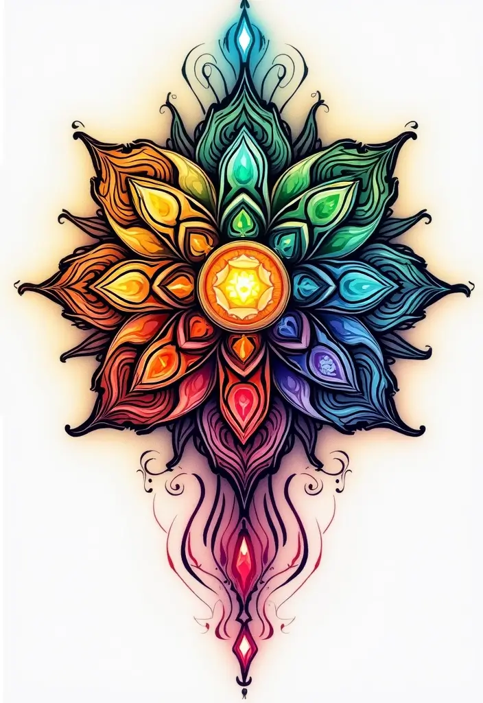 30 Mandala Tattoo Ideas with Spiritual and Geometric Beauty - 12. Chakra Mandala