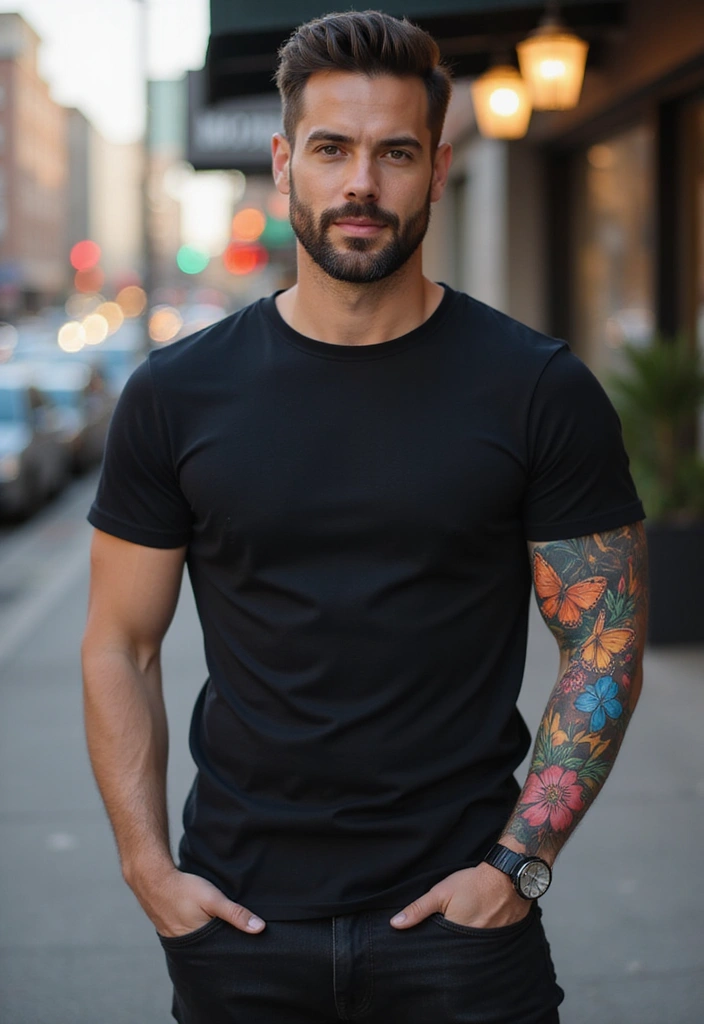 30 Mens Flower Sleeve Tattoo Ideas with Bold Florals - 12. Butterflies and Flowers: Transformation