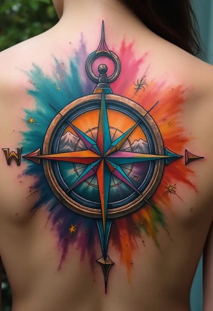 30 Rainbow Tattoo Ideas Full of Color and Meaning - 12. Rainbow Compass Tattoo