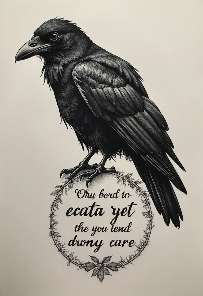 30 Raven Tattoo Shoulder Designs That Look Powerful - 12. Raven with Quotes