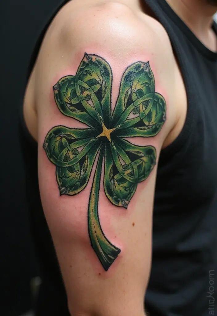 30 Realistic Four Leaf Clover Tattoo Inspirations for Luck - 12. Celtic Influences