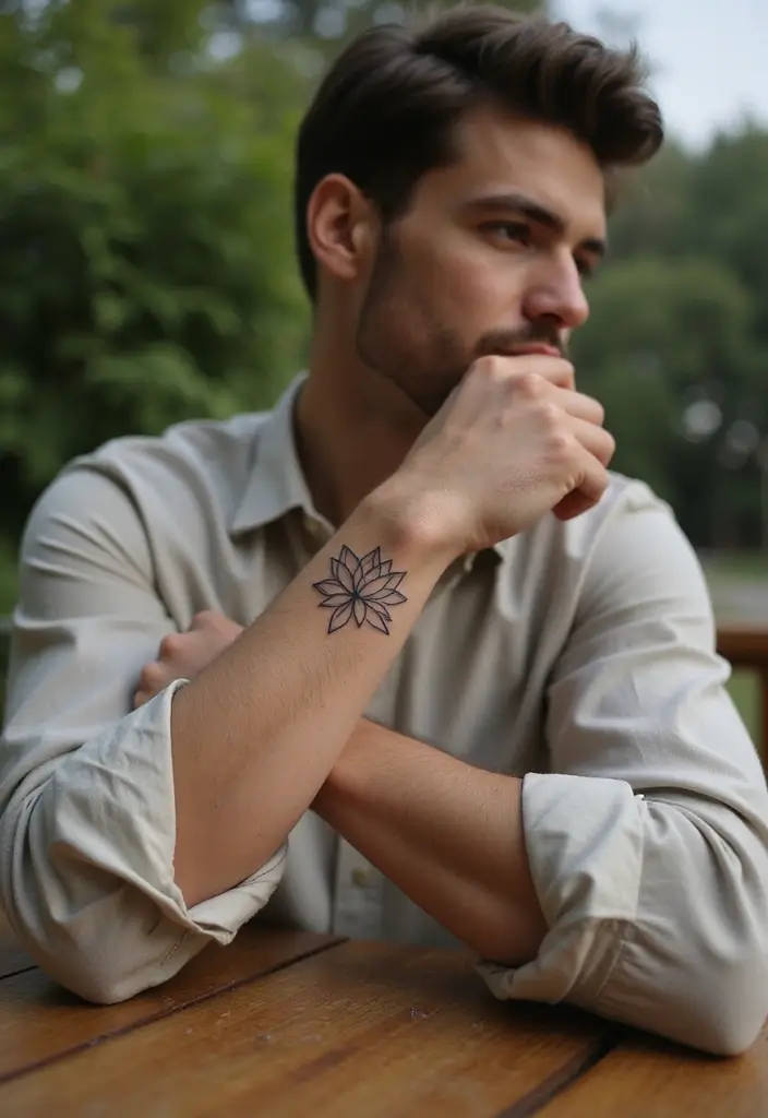 30 Subtle Men Tattoos That Look Minimal Yet Powerful - 12. Simple Lotus Flower