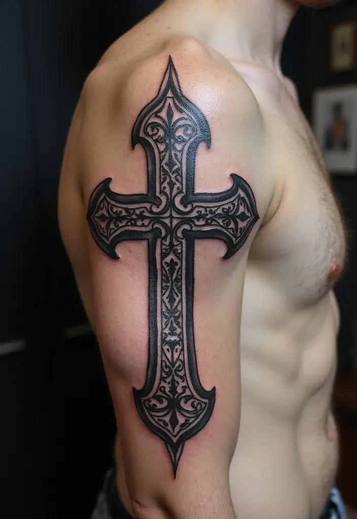 30 Tattoo Cross 3D Designs That Look Realistic - 12. Tribal Cross