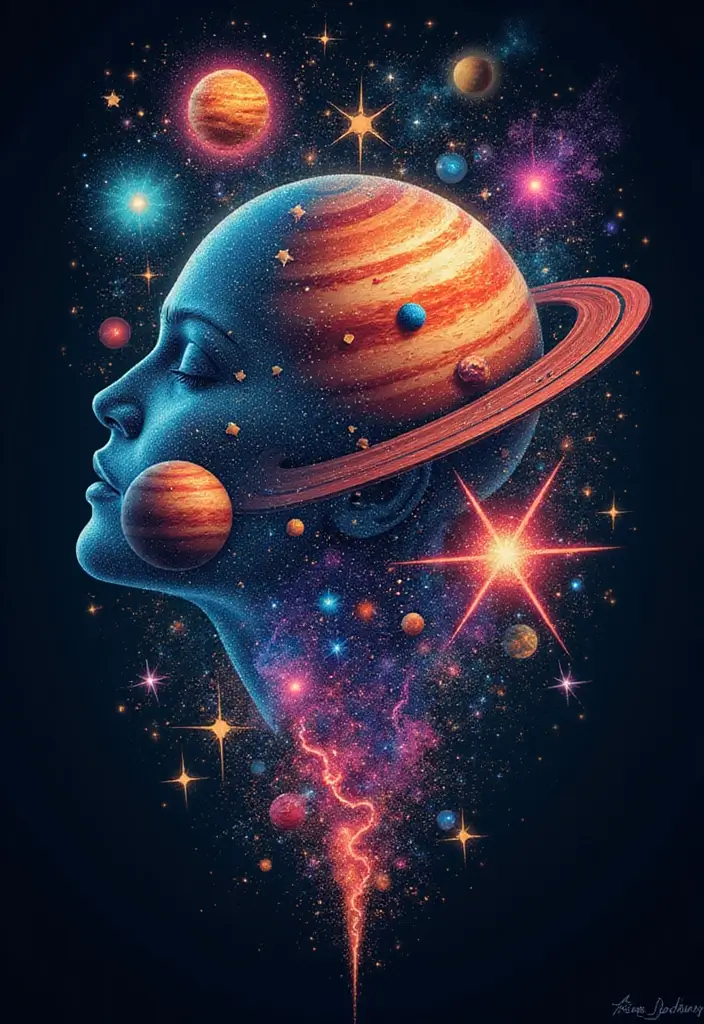 30 Bold Tattoo Head Designs That Stand Out - 12. Cosmic and Celestial Themes