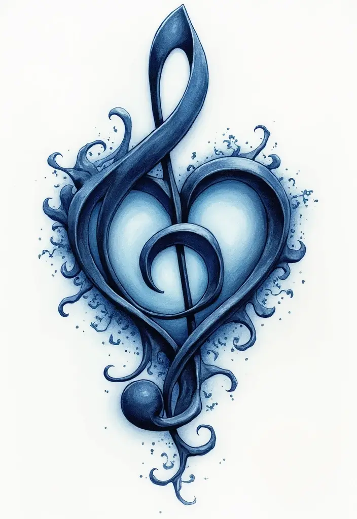 30 Treble Clef and Bass Clef Heart Tattoo Ideas for Music Lovers - 13. Infinity Clef Heart with Waves