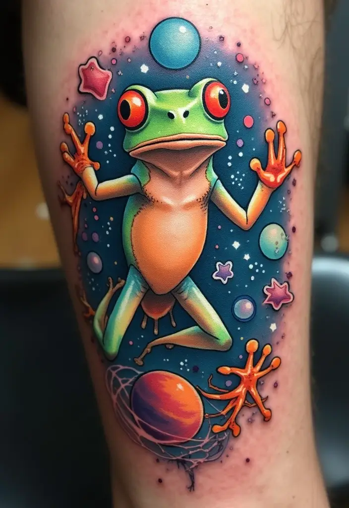 30 Tree Frog Tattoos with Playful and Unique Vibes - 12. Cosmic Tree Frog Tattoo