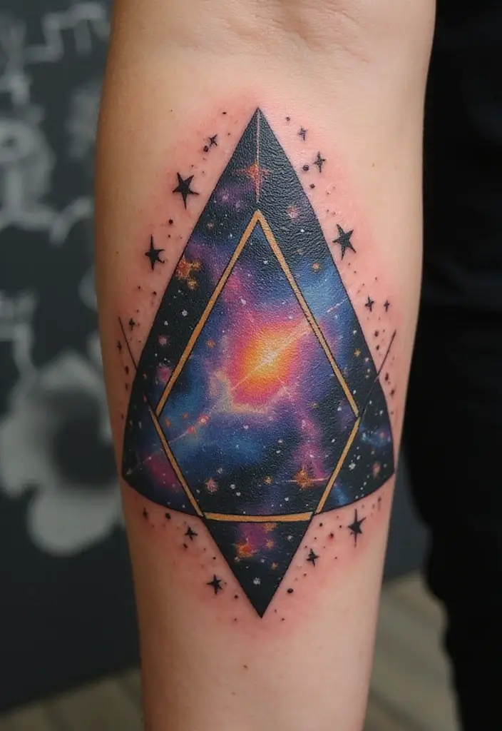30 Triangle Tattoos for Guys That Carry Symbolic Meaning - 12. The Cosmic Triangle