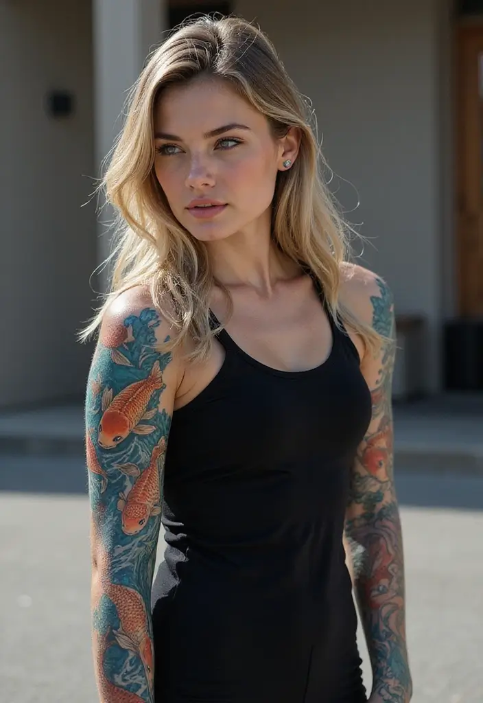 30 Water Tattoo Sleeve Ideas Full of Fluid Motion - 12. Koi Fish in Water