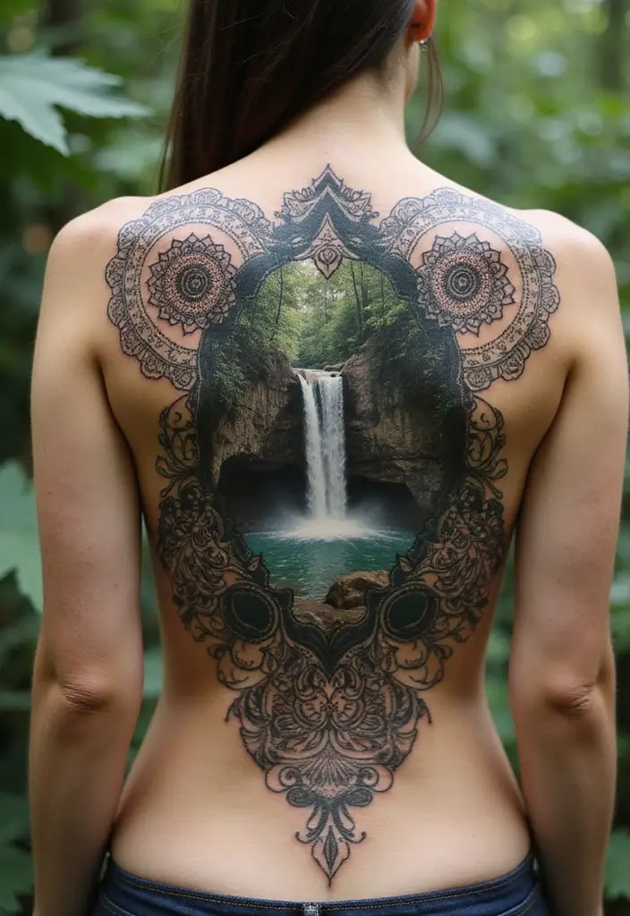 30 Waterfall Tattoos That Flow with Beauty - 12. Waterfall Mandalas