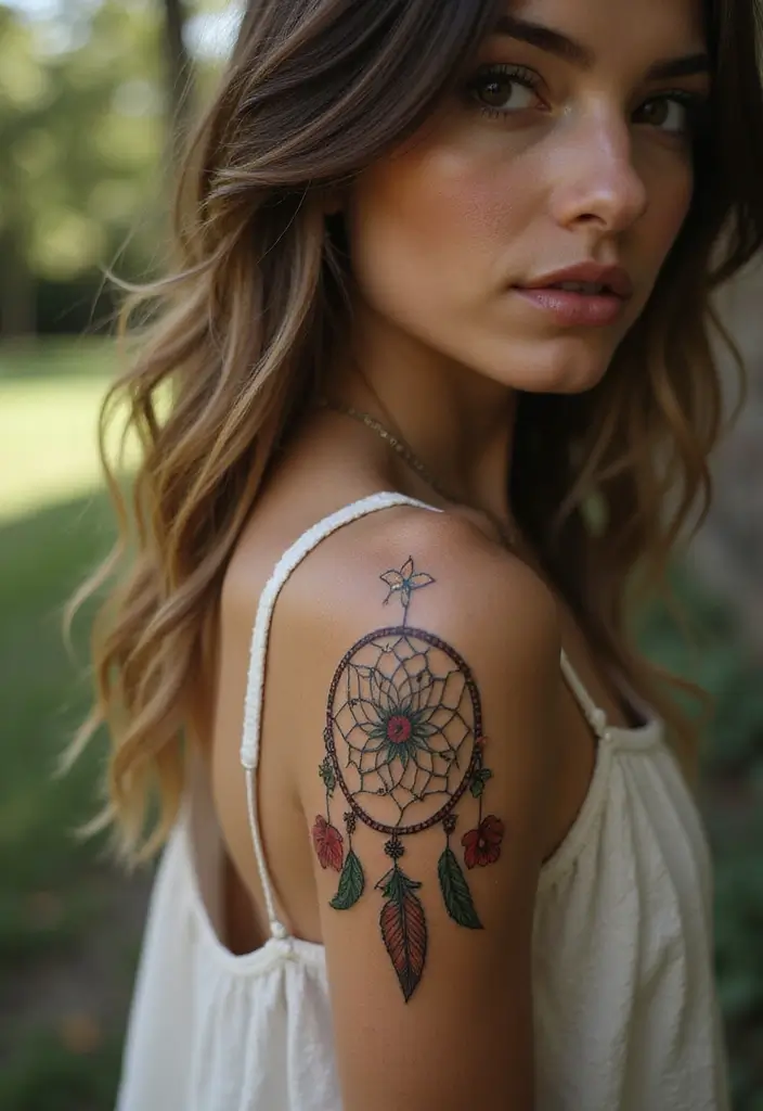 30 Women’s Feminine Arm Tattoos That Look Stylish - 12. Floral Dreamcatchers