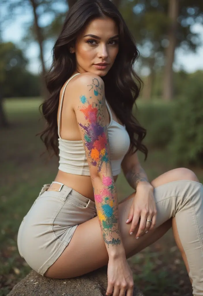 30 Women’s Leg Sleeve Tattoo Ideas That Stand Out - 12. Artistic Paint Splashes