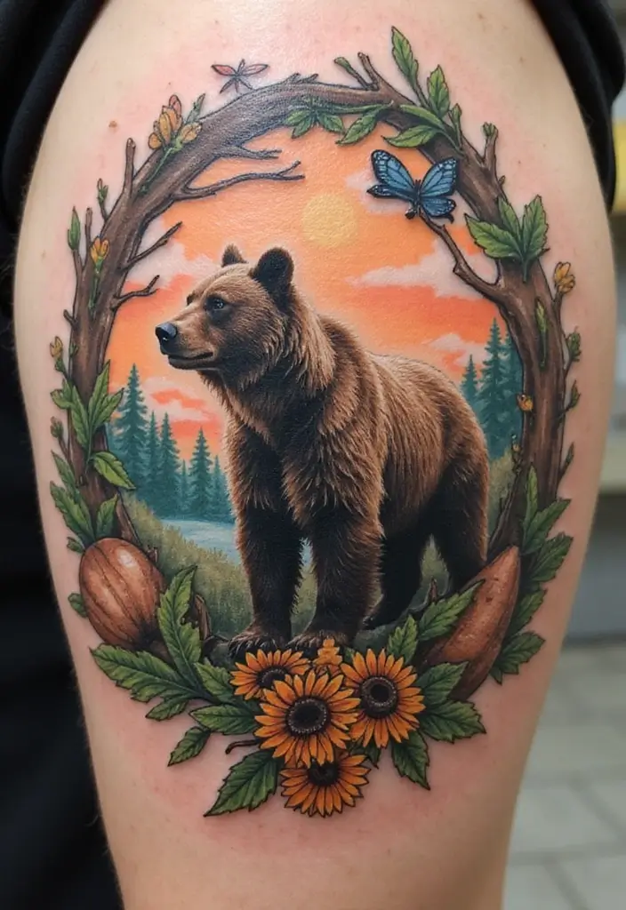 30 Bear Shoulder Tattoo Inspirations with Power and Strength - 13. Bear in a Circle of Life