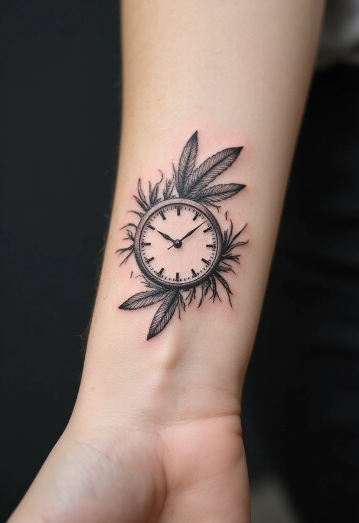 30 Clock Tattoo on Hand Ideas That Stand the Test of Time - 13. Clock with Feathers