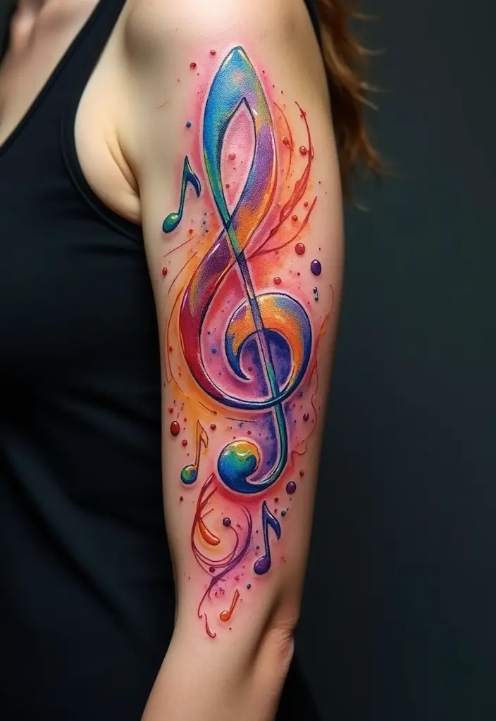 30 Colorful Arm Tattoos That Pop with Style - 13. Music to My Eyes