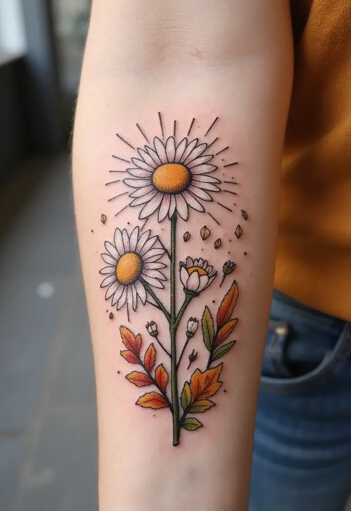 30 Colorful Daisy Tattoo Inspirations Full of Joy - 13. Seasonal Daisies